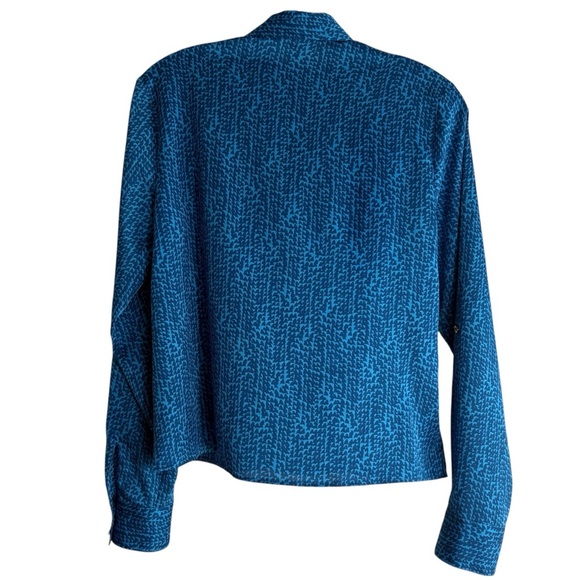 ANN TAYLOR Blue Patterned Long Sleeve Blouse in Royal/Teal Size 4 -- SO PRETTY! - Picture 2 of 6